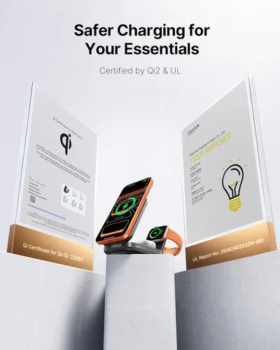 Miniatura 8 de INIU Estación de carga inalámbrica 3 en 1, cargador de viaje certificado Qi2 de 15W para múltiples dispositivos Apple, soporte de cargador Negro