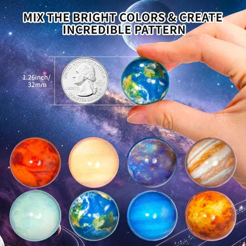 Miniatura 3 de Pllieay 24 bolas hinchables con temática de ocho planetas del sistema solar espacial para recuerdos de fiesta de niños, relleno de bolsa de regalo