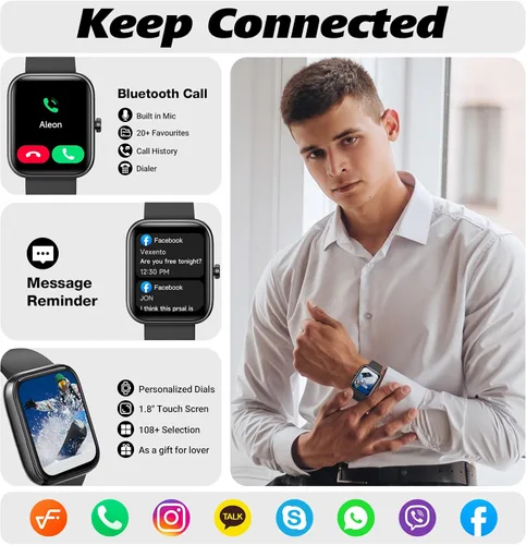 Miniatura 2 de VRPEFIT Reloj inteligente para hombres y mujeres con Bluetooth para llamadas, reloj inteligente con Alexa incorporada, reloj de fitness DIY de 1.8