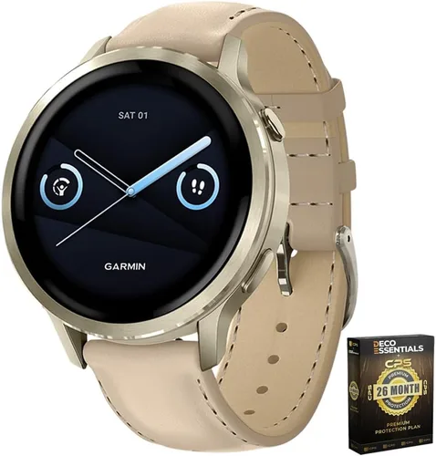 Garmin 010-03013-03 Venu 4, reloj inteligente de 1.614 in, oro lunar con banda de hueso y correa de cuero arena clara con Deco Essentials exclusivo