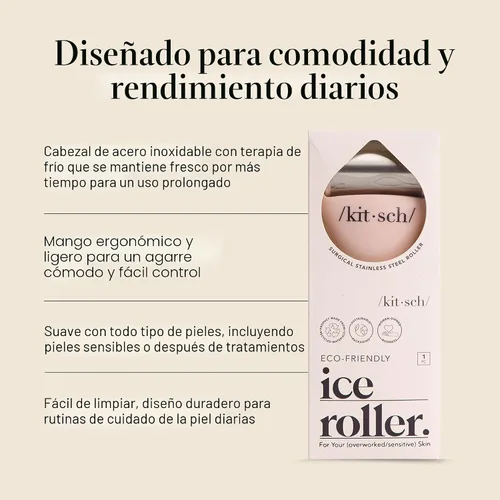 Miniatura 3 de Kitsch Rodillo de hielo de acero inoxidable para cara, esencial para el cuidado de la piel, regalo de vacaciones, rodillo de hielo calmante para Rosa