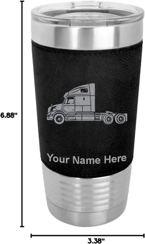 Miniatura 10 de LaserGram Taza aislada al vacío de 20 onzas, cabina de camión, grabado personalizado incluido (piel sintética, negro)