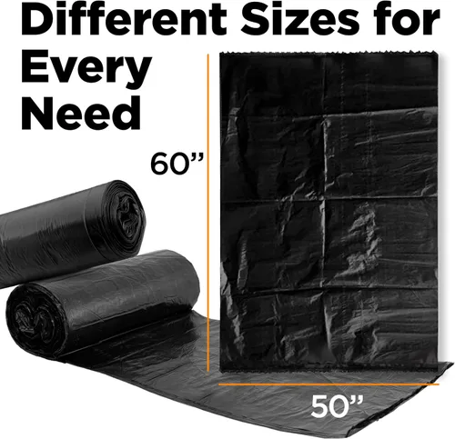 Miniatura 2 de Bolsas de basura de 65 galones para cubo, color negro, 50 bolsas por caja