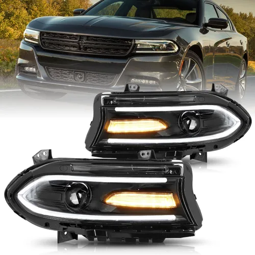 Miniatura 10 de Conjunto de faros halógenos compatible con Dodge Charger 2015-2023 con doble barra LED DRL, par izquierdo del conductor izquierdo