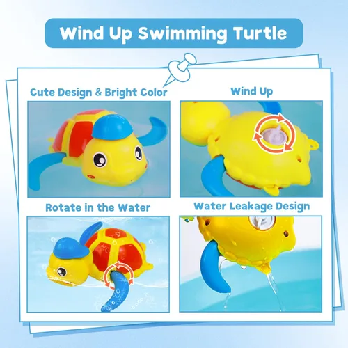 Miniatura 2 de Cuterabit Juguetes de baño para bebés, tortuga y pato flotantes de cuerda para natación, juguetes para la bañera, juguetes de piscina, juguetes