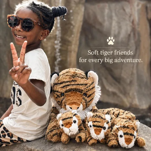 Miniatura 2 de MorisMos Juguetes de Peluche de Tigre - Conjunto Suave de Peluche de Tigre Mamá y Bebés, Tamaño Grande, 20 pulgadas