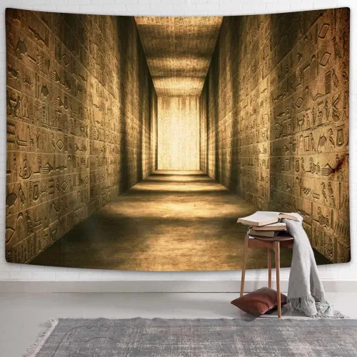 Hajmsug Tapiz dorado antiguo egipcio, tapiz vintage histórico de Egipto para colgar en la pared, tapiz mural egipcio para dormitorio, sala de estar,