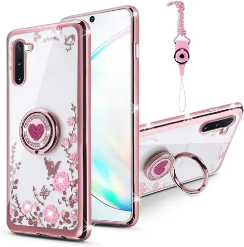Miniatura 17 de Funda protectora para Note 10 Plus, Galaxy para mujer, con purpurina, cristal, mariposa, corazón, floral, delgada, de TPU para niñas, con soporte
