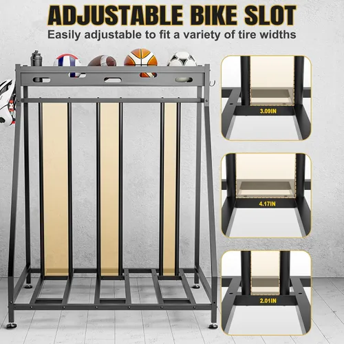 Miniatura 3 de Soporte de 3 bicicletas estable para bicicletas, garaje con cestas de almacenamiento para interiores, estante de almacenamiento de bicicletas