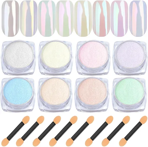 Miniatura 14 de 【Efecto espejo metálico n.º 1】Polvo de uñas cromado dorado LEDSUUEI – Polvo holográfico Aurora iridiscente perlado dorado cromado, blanco, perla