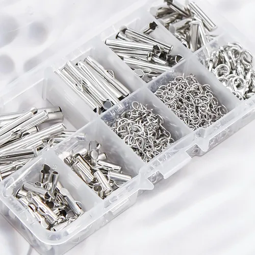 Miniatura 5 de Kit de cierre deslizante de plata EuTengHao para enhebrado, extremos de cordón de tubo con cierre de langosta, extensor de cadena, accesorios