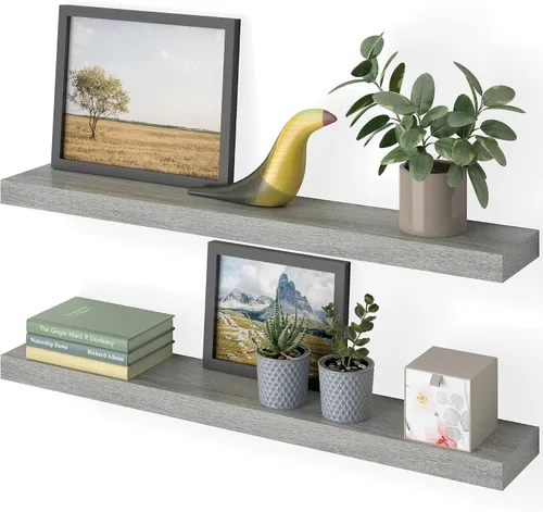 Miniatura 8 de Ballucci - Estantes flotantes, juego de 2 estantes de pared de madera de 36 pulgadas, con soportes invisibles para baño, sala de estar, dormitorio