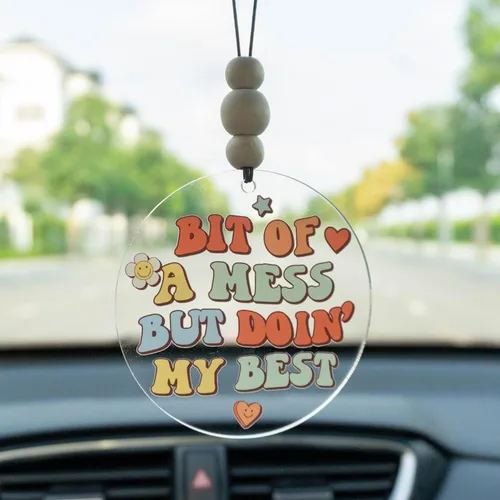 Miniatura 48 de Talataca Adorno plano 2D cristiano para automóvil y cuentas de madera, citas inspiradoras con cuentas, accesorios para espejo retrovisor, colgante 37