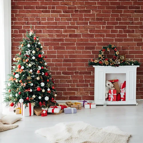 Miniatura 7 de VitalCozy Fondo de pared de ladrillo de Navidad de 4 x 30 pies, decoración de chimenea de ladrillo sintético, fondo de fotografía para baby shower