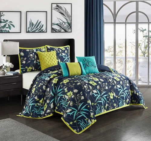 Miniatura 12 de Grand Avenue Juego de edredón de 7 piezas, tamaño California King, edredón con estampado floral, juego de ropa de cama suave a la moda, falda