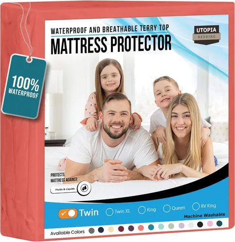 Miniatura 30 de Utopia Bedding – Protector impermeable de colchón tamaño individual, funda de colchón de terry premium de 200 GSM, transpirable, estilo ajustado