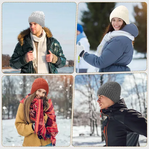 Miniatura 5 de FXIONA Gorro de punto para mujer, gorro de invierno para mujer, suave, elástico, cálido, con puños, para esquí, patinaje
