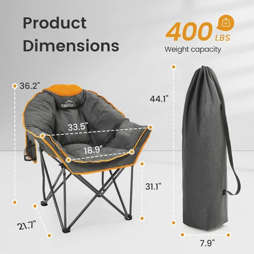 Miniatura 3 de Silla de campamento acolchada de gran tamaño para adultos, silla de césped acolchada portátil, capacidad de peso de 450 libras, silla plegable