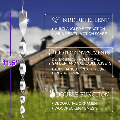 Miniatura 3 de Hausse Paquete de 10 Disuasorios de Aves para Exterior, Reflectores de Plástico Plateados Colgantes Repelentes de Aves, Dispositivos Reflectantes