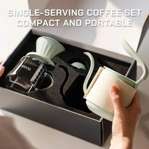 Miniatura 4 de Juego de cafetera para verter sobre tetera, gotero de café, servidor de café de vidrio con escala, filtro de acero inoxidable (verde)
