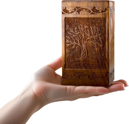 Miniatura 13 de Urna de cremación de madera tallada a mano para cenizas humanas, diseño de árbol de la vida, capacidad de 250 libras, adecuada para hombres y Árbol