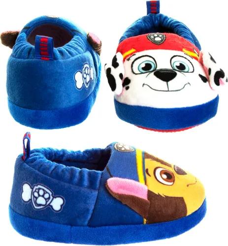 Miniatura 3 de Nickelodeon Paw Patrol and Sponge Bob Squarepants Zapatos de casa Chase y Marshall para niños pequeños Zapatillas de casa de felpa, ligeras
