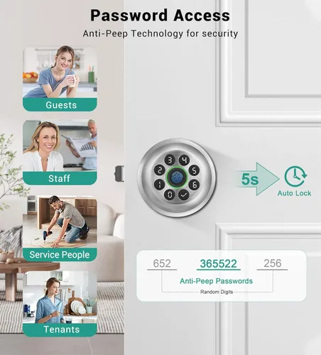 Miniatura 3 de Cerradura inteligente de perilla de puerta con teclado, cerradura de puerta de entrada sin llave con mango para puerta delantera y dormitorio