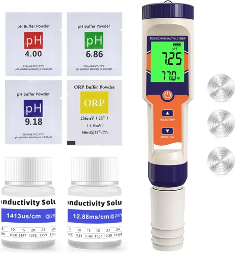 Probador digital de sal de piscina 7 en 1 | pH, ORP, salinidad, TDS, EC, medidor de temperatura para piscinas de agua salada, jacuzzis, spas,