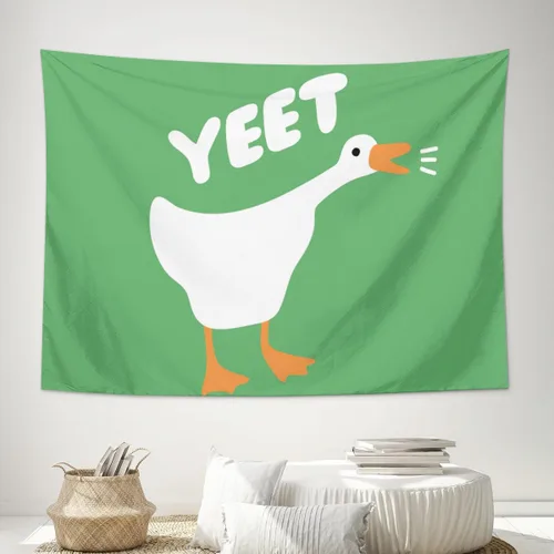 Miniatura 7 de Conank Tapiz de ganso blanco, divertido y lindo tapices de meme de pato, póster de dormitorio universitario, decoración de pared, bandera de fondo