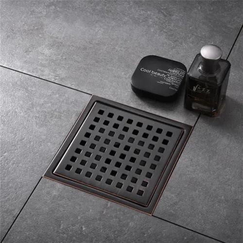 ELLO&ALLO - Drenaje cuadrado de piso para ducha de 6 pulgadas con brida, rejilla extraíble de patrón cuadrado, acero inoxidable SUS 304 en bronce