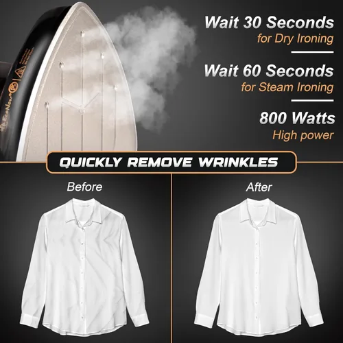 Miniatura 3 de EcoNour Mini plancha de vapor para ropa, plancha de viaje con vapor, vaporizador de plancha portátil, plancha compacta para costura, acolchado