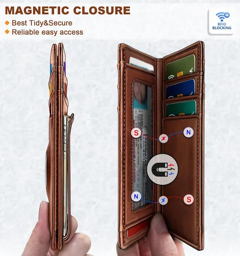 Miniatura 2 de BULLIANT Billetera Airtag para hombre, delgada con clip para dinero, cierre magnético, 12 tarjetas en el bolsillo frontal, bloqueo RFID
