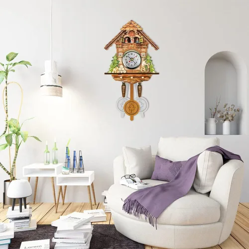 Miniatura 5 de Surakey Reloj de pared de madera, decoración de reloj pequeño, reloj en forma de cuco, péndulo antiguo tradicional con búho y péndulo, reloj