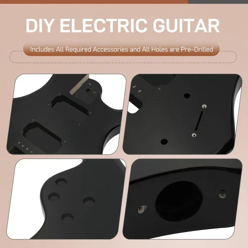 Miniatura 3 de Ktaxon Kit de guitarra eléctrica DIY con cuerpo sólido, kits de guitarra eléctrica de 6 cuerdas con cuello de arce, correa para el hombro, pastillas