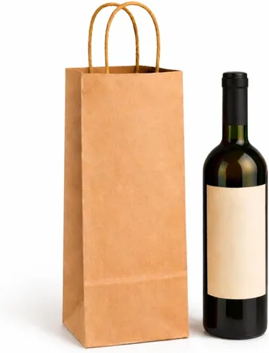 Bolsas de regalo de vino kraft con asas, paquete de 50 bolsas de papel marrón para botellas de vino, 5.25 x 3.25 x 13 pulgadas (café Kraft)