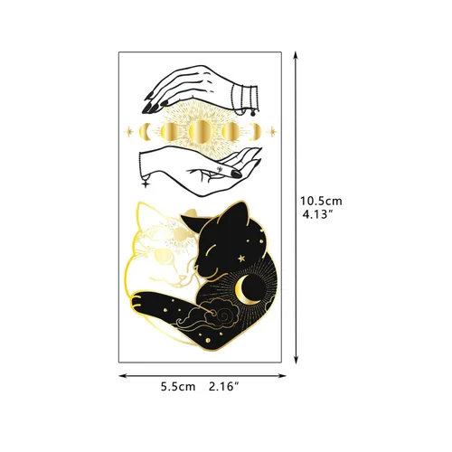 Miniatura 4 de 9 hojas de tatuajes temporales pequeños, color negro, calcomanías de tatuaje de cara para hombres y mujeres, dorado metálico, flor espacial, luna