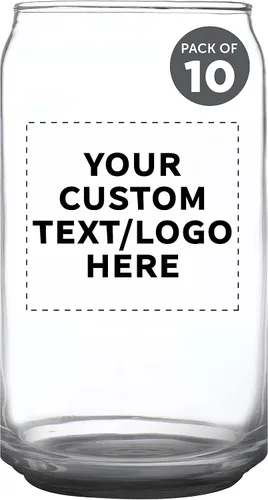 Juego de 10 vasos de lata de cerveza personalizados, 16 onzas, tamaño de pinta, texto promocional, logotipo, forma de lata de soda, cristalería,