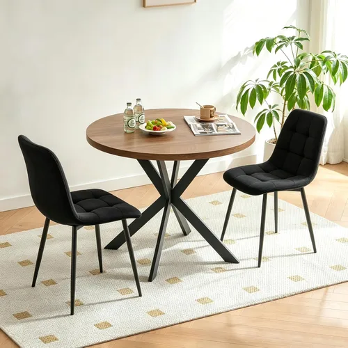 Homedot Juego de mesa de comedor para 2, mesa de cocina de 3 piezas, juego de sillas de comedor redondas y negras para espacios pequeños, juego de