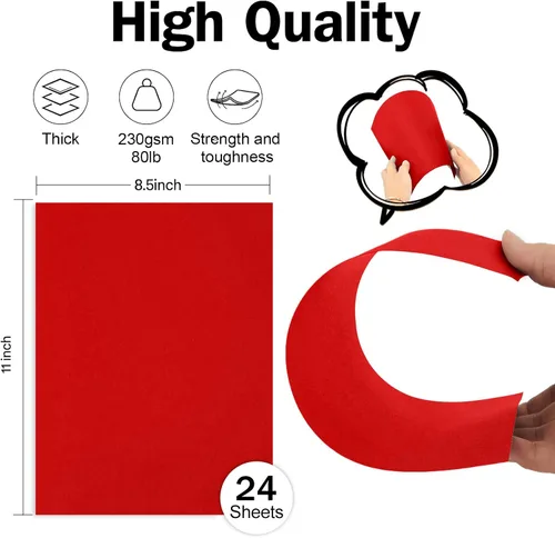 Miniatura 2 de 24 hojas de cartulina roja brillante de 8.5 x 11 pulgadas, papel de construcción Goefun de 80 libras para Navidad, día de San Valentín, invitaciones