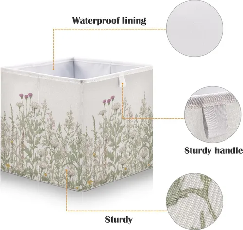 Miniatura 3 de Kigai Wild Flowers - Cubo de almacenamiento de 15.7 x 10.6 x 7 pulgadas, organizador grande plegable para estantes, armario, sala de almacenamiento