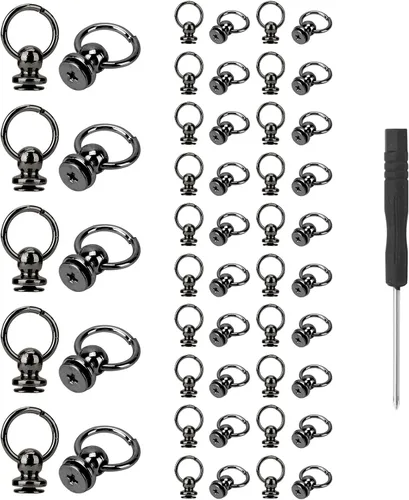Miniatura 8 de 50 remaches de cabeza redonda con tornillo con destornillador para manualidades, cinturones de cuero, bolsos, teléfono, Cas (dorado)