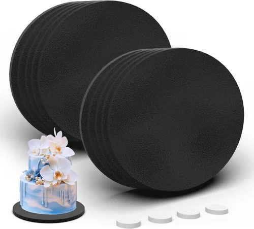 Miniatura 25 de Paquete de 4 tambores para pasteles de 8 pulgadas a prueba de grasa, tambor redondo sólido para tartas, suministros de decoración a prueba de Negro