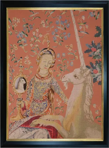 Thea Gouverneur - Kit de punto de cruz contado - Señora y unicornio - Jobelan - 27 unidades - Kit de bordado para adultos - Hilos de bordado DMC y