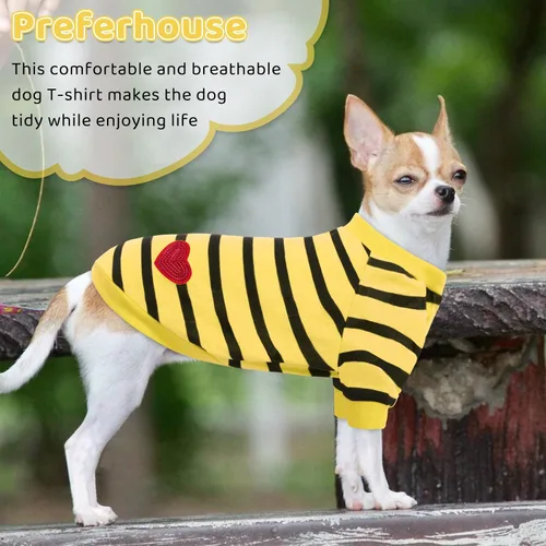 Miniatura 6 de Camiseta a rayas para perros y gatos, chaleco de algodón para primavera, verano, para mascotas, adecuada para mascotas pequeñas y medianas y Amarillo