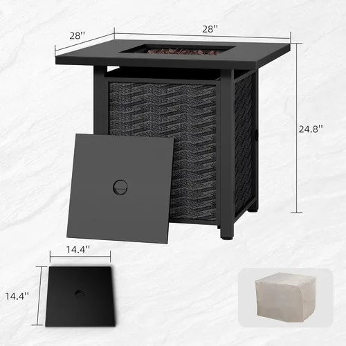 Miniatura 2 de Mesa para fogata de propano de 28 pulgadas con tapa, chimenea cuadrada de gas para exteriores de 50,000 BTU, resistente a la intemperie, mesa