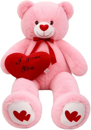 Miniatura 16 de Oso de peluche gigante de 43.3 pulgadas con almohada de corazón suave, animal de peluche, regalo del día de San Valentín (azul, 43.3 pulgadas)