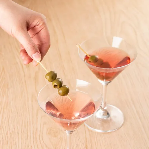 Miniatura 6 de Púas de cóctel de 3.5 pulgadas, 100 pinchos desechables para aperitivos, parte superior cilíndrica, palillos de dientes decorativos de bambú