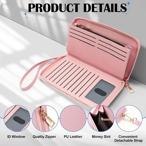 Miniatura 53 de Chelmon - Monedero para mujer de cuero genuino con bloqueo de señal RFID, para tarjetas de crédito