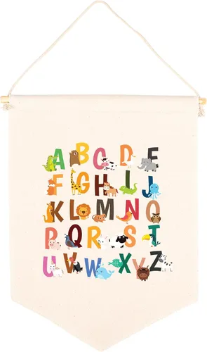 Miniatura 17 de Andaz Press Cartel de lienzo colgante – Tapiz de alfabeto y animales para colgar en la pared para bebé niña y niño, decoración de pared de guardería