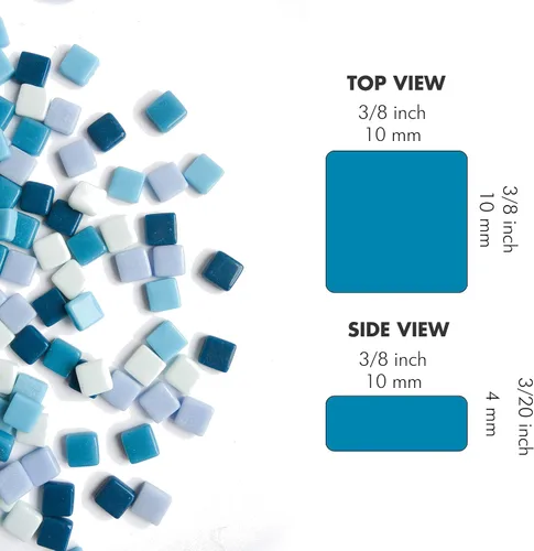 Miniatura 3 de MOSAIKO Blue Mix - Azulejos de vidrio de mosaico para manualidades, piezas cuadradas manchadas de alta calidad de 0.4 in x 0.4 in (3/8 pulgadas)